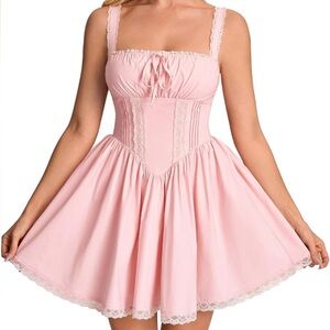 Auraxe Pink Lace-Trim Mini Dress